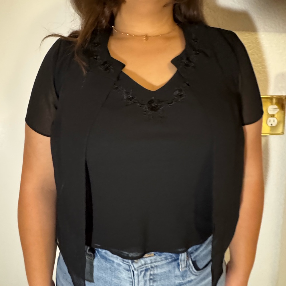 SOLD Chic Black Women's Blouse with Embroidered Details